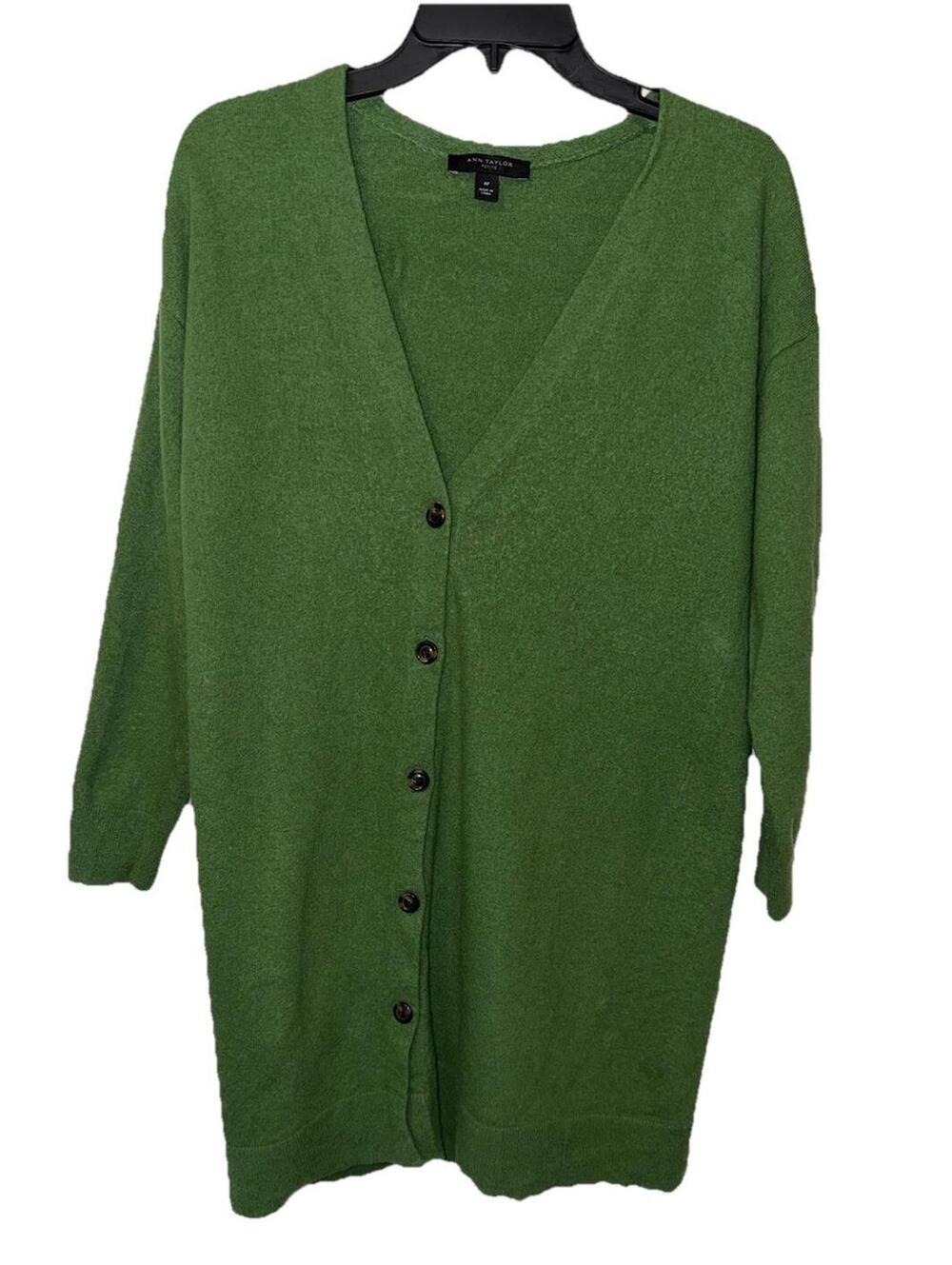 Long Wool Blend Cardigan Sweater Womens Medium Petite Green minimalist nerd
